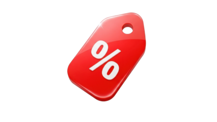 3D icon discount tag with percentage, isolated on white background   