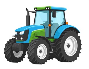 Obraz premium Stylized cartoon illustration of a modern agricultural tractor with large tires