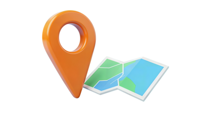 3D Orange Location Pin with Folded Map Illustration