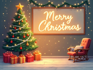 christmas greeting card with christmas tree