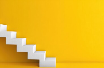 White textured steps against a vibrant yellow studio background