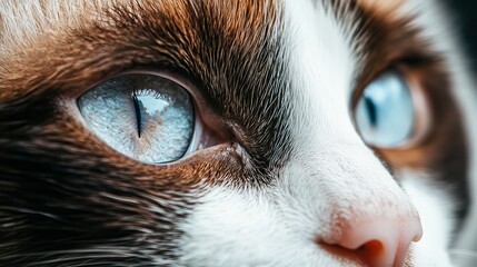 Playful White and Brown Ragdoll Cat with Striking Blue Eyes on a Clean White Background