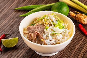 Vietnamese pho bo soup with beef