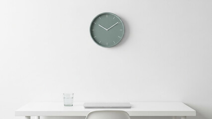 Minimalist Interior Design with Simple Wall Clock on White Background
