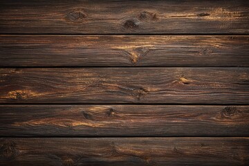 Naklejka premium Dark brown weathered wooden planks with visible grain and knots.