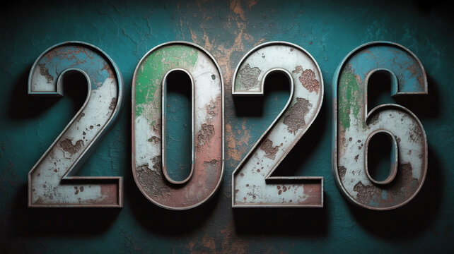 Aged and rusty 2026 numbers on a textured background - Powered by Adobe