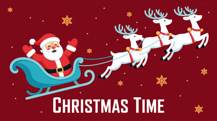 Santa claus in a sleigh pulled by reindeer flying through the night sky