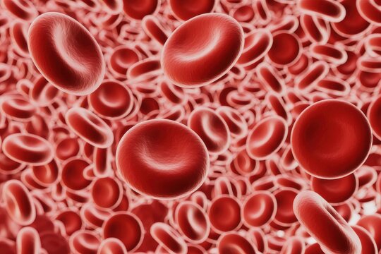 Microscopic view of red blood cells flowing in a blood vessel
