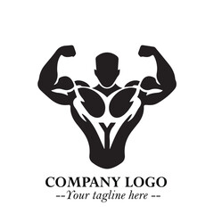 Man With Muscle Logo Symbol in Black on White Background for Strong Bold Fitness Branding Design Art