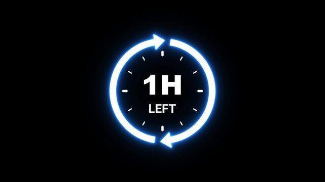 Countdown timer showing 1 hour left with glowing blue circle and arrows one hour