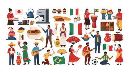 Global Traditions And Cultural Diversity Represented By People And Symbols