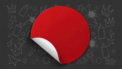 Blank red circle label on a dark patterned surface