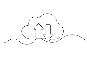 Cloud outline in continuous one line minimalist drawing style for modern vector design
