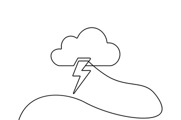 Cloud outline in continuous one line minimalist drawing style for modern vector design
