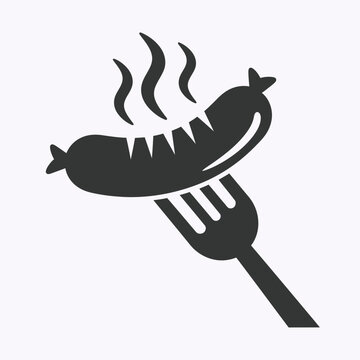 A sizzling sausage on a fork a simple culinary illustration