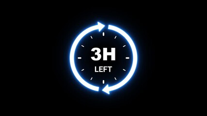 Countdown timer showing 3 hours left with glowing blue circle and arrows three hours - Powered by Adobe