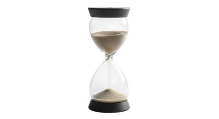 Hourglass with sand time passing isolated on transparent background