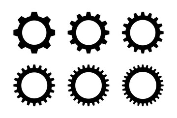 Set of black gear icons with different quantity of teeth. Vector