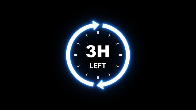 Countdown timer showing 3 hours left with glowing blue circle and arrows three hours
