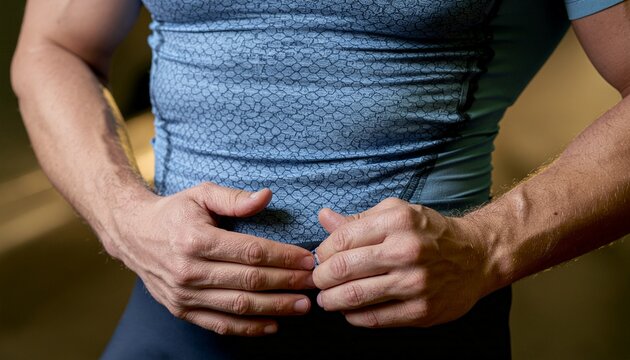 Body in Focus: Focused on athletic build, the image highlights the toned torso and strong arms, capturing the essence of dedication to fitness and well-being.