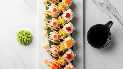 Exquisite sushi platter featuring a variety of colorful rolls