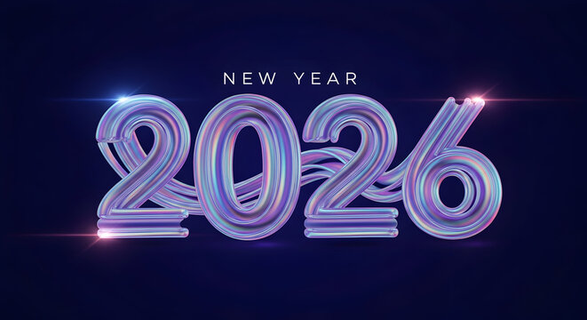 New year 2026 holographic vibrant iridescent metallic effect numerals