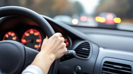 A Person Confidently Steers a Modern Car on the Open Highway, Embracing the Thrill of the Drive