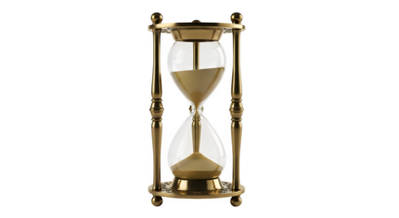 Elegant gold hourglass with sand isolated on transparent background