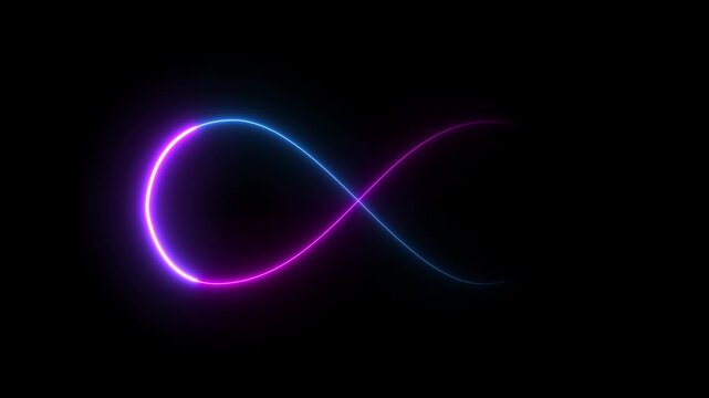 Glowing blue neon infinity symbol animation on black background, seamless loop and Motion graphics of digital symbol concept.
