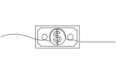 Continuous one line drawing of banknote with dollar symbol in the center, money, financial business, single line art of paper money, Editable outline vector illustration