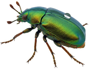 Shiny green beetle isolated PNG on transparent background, vibrant insect with iridescent shell for nature and science projects