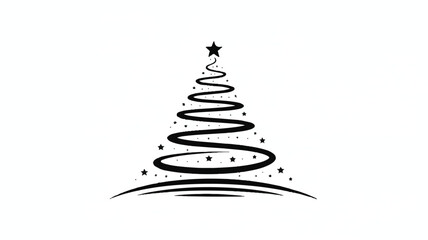 A minimalist black and white stylized christmas tree illustration with a clean and modern design aesthetic