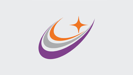 Minimalist corporate logo design featuring a dynamic swooshing curved line in purple white and gray color palette