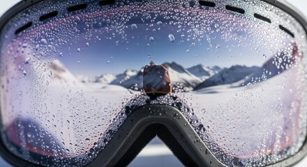 Ski Goggles with Condensation Reflecting Mountain Panorama