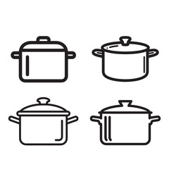 Stainless steel kitchen cooking pots and utensils set with glass lids isolated on white background