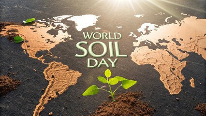 World Soil Day illustration showing environmental restoration through emerging plant growth.