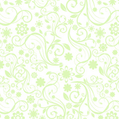 Delicate Green Floral Swirls Seamless Pattern