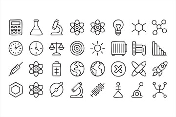 Chemistry, Biology, and Physics Icons for Laboratory Illustration and Diagnostic Use