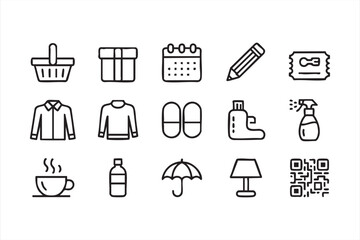 Minimal Everyday Item Icons for Home Products, Clothing, Drinks, and Modern UI