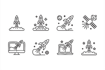 Startup Boost and Rocket Outline Icons for Product Launch and Digital UI Design
