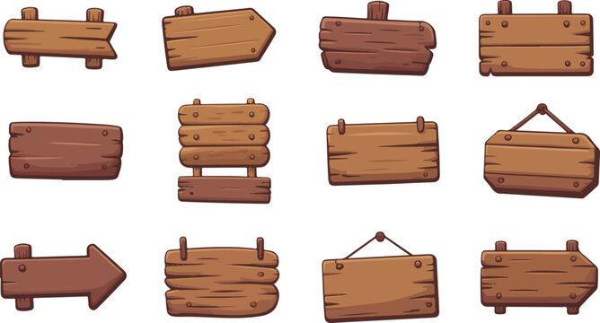 Wooden cartoon boards. Rustic label wooden ribbons template blank signboard vector picture. Illustration wood plank frame, board wooden signboard