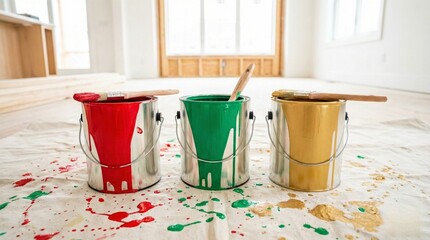 Paint Buckets in Renovation Setting 