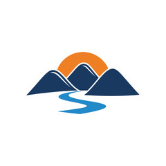 Minimalist Mountain & River Logo Design: Sunrise/Sunset Nature Icon for Environmental, Real Estate, or Travel Branding