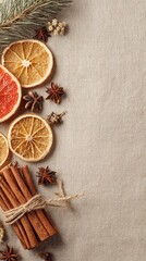 Fototapeta premium Christmas Spice Flat Lay with Copy Space