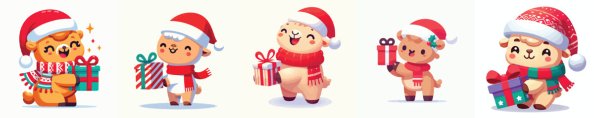 cute camel character vector in Christmas costume