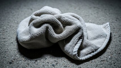 Crumpled white cloth on a dark textured surface with dramatic lighting.