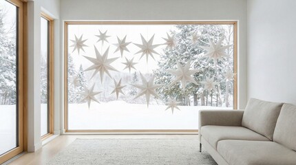 Christmas Living Room with Star Decorations and Copy Space