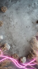 ```plaintext
Modern Geometric Background with Neon and Pampas Grass