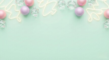 Christmas Background with Pastel Ornaments and Copy Space