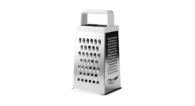 Metal box grater for cheese and vegetables isolated on transparent background